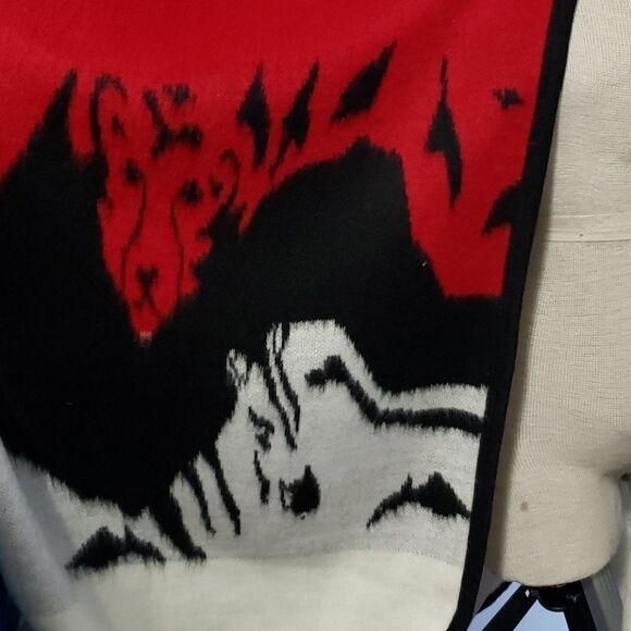 Beautiful Red/black/white Ecuadorian Wool Cape - Picture 4 of 8